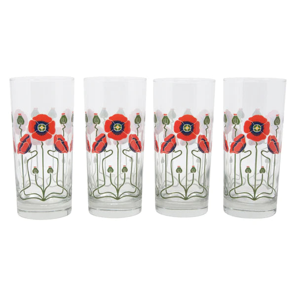 Red Poppy Collins Glass