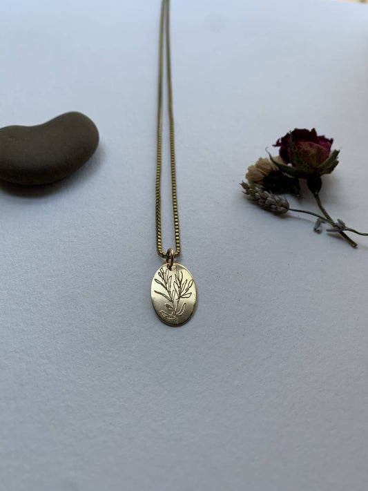 Little Paper Crane- Etched Floral Rosemary Necklace