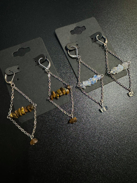 Sacred Lynx Hourglass Earrings: Opalite | Tiger's Eye