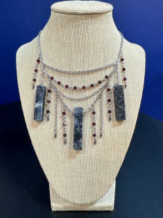 Sacred Lynx Aphrodite Necklace: Larvikite & Garnet