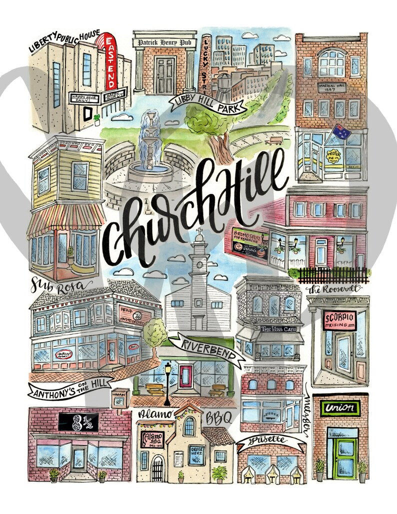 Church Hill 11x14 or 8.5x11 Print by Mad Kitchen Co.