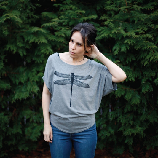 Dragonfly Women's Dolman Sleeve Bamboo Tee Gray